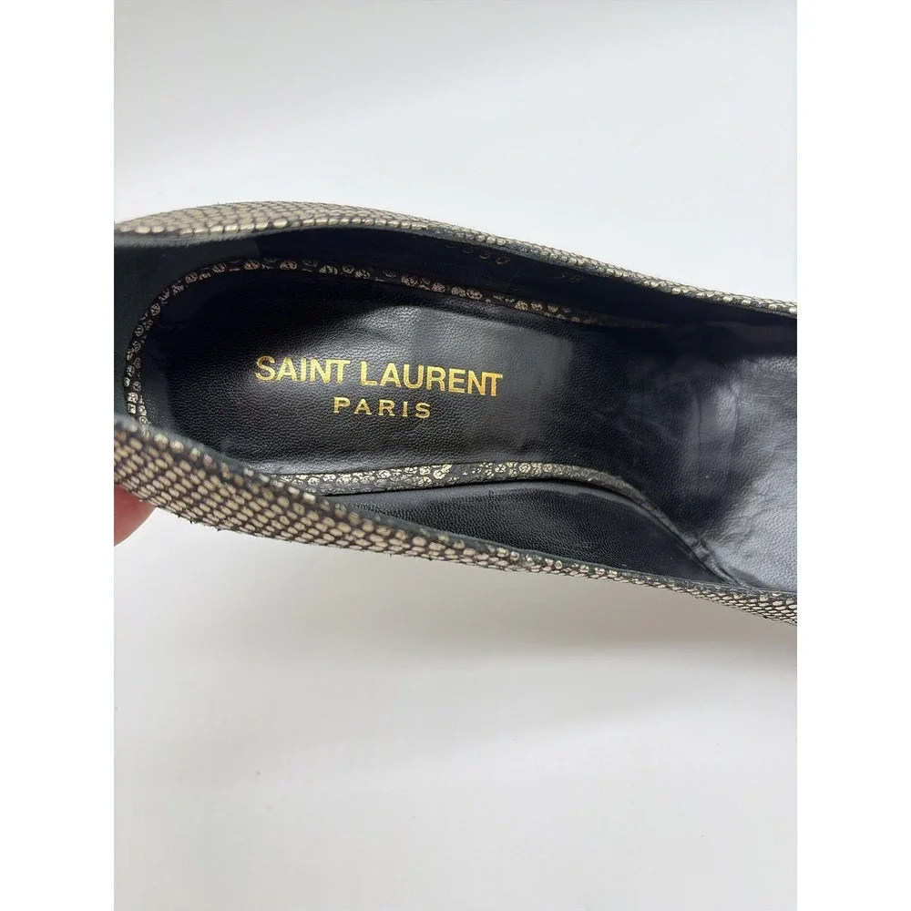 Saint Laurent Paris Anja Pumps Silver Black Snakeskin Stiletto Heels‎ 315530 38
